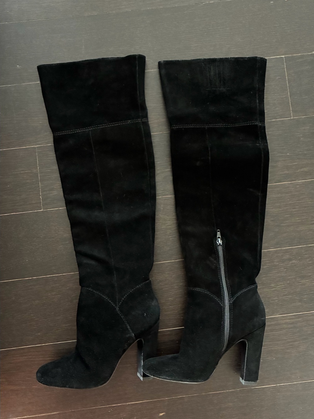 Black suede over the knee boots